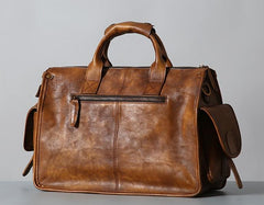 Handmade Genuine Leather Vintage Brown Mens Travel Bag Cool Messenger Bag Shoulder Bag Handbag for Men - imessengerbags