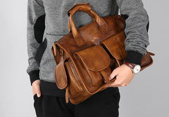 Handmade Genuine Leather Vintage Brown Mens Travel Bag Cool Messenger Bag Shoulder Bag Handbag for Men - imessengerbags