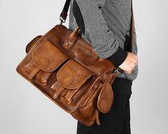 Handmade Genuine Leather Vintage Brown Mens Travel Bag Cool Messenger Bag Shoulder Bag Handbag for Men - imessengerbags