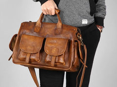 Handmade Genuine Leather Vintage Brown Mens Travel Bag Cool Messenger Bag Shoulder Bag Handbag for Men - imessengerbags