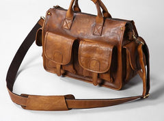 Handmade Genuine Leather Vintage Brown Mens Travel Bag Cool Messenger Bag Shoulder Bag Handbag for Men - imessengerbags