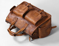 Handmade Genuine Leather Vintage Brown Mens Travel Bag Cool Messenger Bag Shoulder Bag Handbag for Men - imessengerbags