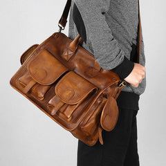 Handmade Genuine Leather Vintage Brown Mens Travel Bag Cool Messenger Bag Shoulder Bag Handbag for Men - imessengerbags