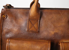 Handmade Genuine Leather Vintage Brown Mens Travel Bag Cool Messenger Bag Shoulder Bag Handbag for Men - imessengerbags