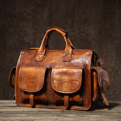 Handmade Genuine Leather Vintage Brown Mens Travel Bag Cool Messenger Bag Shoulder Bag Handbag for Men - imessengerbags