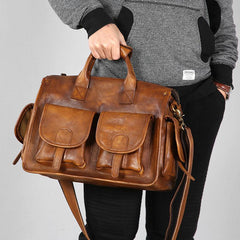 Handmade Genuine Leather Vintage Brown Mens Travel Bag Cool Messenger Bag Shoulder Bag Handbag for Men - imessengerbags