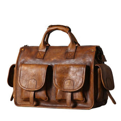 Handmade Genuine Leather Vintage Brown Mens Travel Bag Cool Messenger Bag Shoulder Bag Handbag for Men - imessengerbags