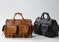 Handmade Genuine Leather Vintage Brown Mens Travel Bag Cool Messenger Bag Shoulder Bag Handbag for Men - imessengerbags
