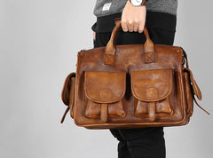 Handmade Genuine Leather Vintage Brown Mens Travel Bag Cool Messenger Bag Shoulder Bag Handbag for Men - imessengerbags