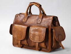 Handmade Genuine Leather Vintage Brown Mens Travel Bag Cool Messenger Bag Shoulder Bag Handbag for Men - imessengerbags