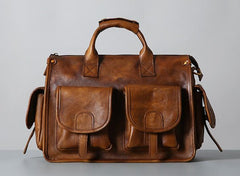 Handmade Genuine Leather Vintage Brown Mens Travel Bag Cool Messenger Bag Shoulder Bag Handbag for Men - imessengerbags