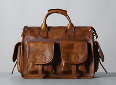 Handmade Genuine Leather Vintage Brown Mens Travel Bag Cool Messenger Bag Shoulder Bag Handbag for Men