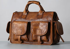 Handmade Genuine Leather Vintage Brown Mens Travel Bag Cool Messenger Bag Shoulder Bag Handbag for Men - imessengerbags