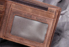 Vintage Cool Leather Mens Small Wallets Cool billfold Slim Bifold Wallets for Men - imessengerbags