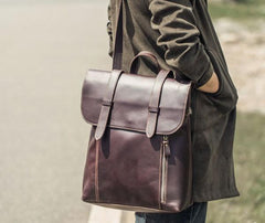 Handmade Genuine Leather Shoulder Bag Vintage Brown Mens Cool Backpack Travel Bag for men