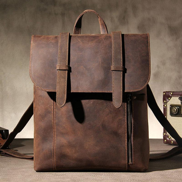 Handmade Genuine Vintage Brown Leather Mens Cool Backpack Shoulder Bag Travel Bag for men - imessengerbags