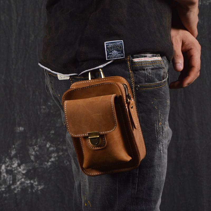 Vintage Leather Cigarette Case Belt Pouch for Men Waist Bags BELT