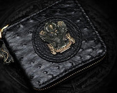 Handmade Leather Black Biker Wallet Mens Cool Short Chain Wallet Trucker Wallet with Chain