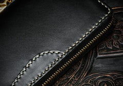 Handmade Leather Black Chain Wallet Mens Biker Wallet Cool Leather Wallet Long Phone Wallets for Men - imessengerbags