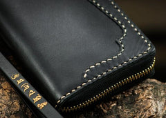 Handmade Leather Black Chain Wallet Mens Biker Wallet Cool Leather Wallet Long Phone Wallets for Men - imessengerbags