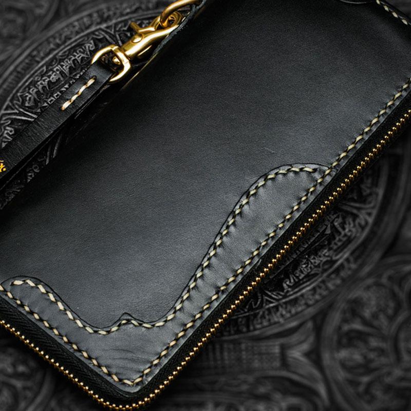 Handmade Leather Black Chain Wallet Mens Biker Wallet Cool Leather Wallet Long Phone Wallets for Men