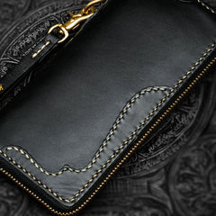 Handmade Leather Black Chain Wallet Mens Biker Wallet Cool Leather Wallet Long Phone Wallets for Men - imessengerbags
