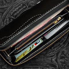 Handmade Leather Black Chain Wallet Mens Biker Wallet Cool Leather Wallet Long Phone Wallets for Men - imessengerbags