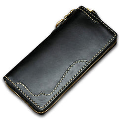 Handmade Leather Black Chain Wallet Mens Biker Wallet Cool Leather Wallet Long Phone Wallets for Men - imessengerbags
