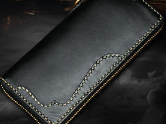 Handmade Leather Black Chain Wallet Mens Biker Wallet Cool Leather Wallet Long Phone Wallets for Men - imessengerbags