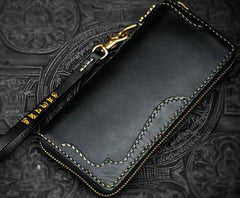Handmade Leather Black Chain Wallet Mens Biker Wallet Cool Leather Wallet Long Phone Wallets for Men - imessengerbags