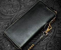 Handmade Leather Black Chain Wallet Mens Biker Wallet Cool Leather Wallet Long Phone Wallets for Men - imessengerbags