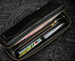 Handmade Leather Black Chain Wallet Mens Biker Wallet Cool Leather Wallet Long Phone Wallets for Men - imessengerbags