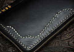 Handmade Leather Black Chain Wallet Mens Biker Wallet Cool Leather Wallet Long Phone Wallets for Men - imessengerbags