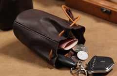 Handmade Leather Black Mens Change Pouch Coin for Men