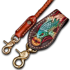 Handmade Leather Braided Biker Trucker Tooled Carp Wallet Chain for Chain Wallet Biker Wallet Trucker Wallet