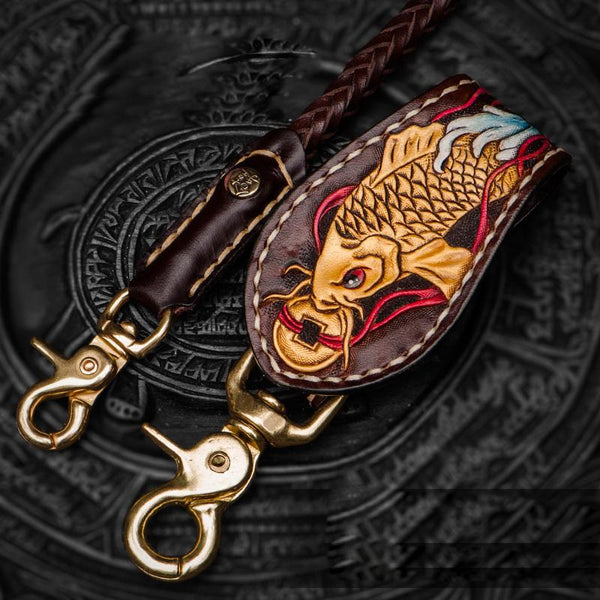 Handmade Leather Braided Biker Trucker Tooled Carp Wallet Chain for Chain Wallet Biker Wallet Trucker Wallet - imessengerbags