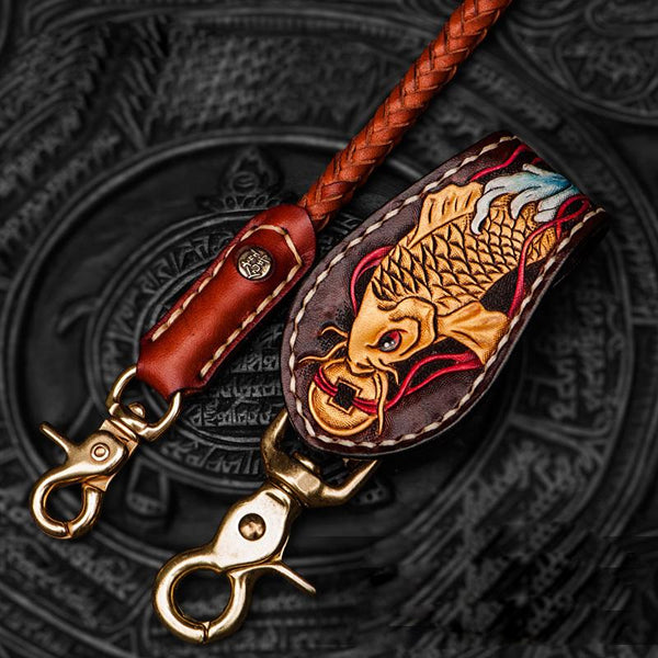 Handmade Leather Braided Biker Trucker Tooled Carp Wallet Chain for Chain Wallet Biker Wallet Trucker Wallet - imessengerbags