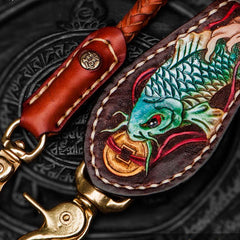 Handmade Leather Braided Biker Trucker Tooled Carp Wallet Chain for Chain Wallet Biker Wallet Trucker Wallet