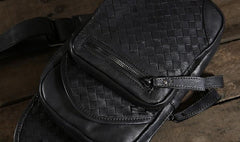 Handmade Leather Braided Mens Cool Chest Bag Sling Bag Crossbody Bag Travel Bag Hiking Bag for men