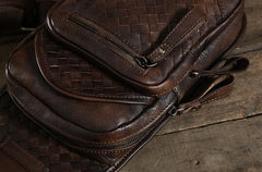 Handmade Leather Braided Mens Cool Chest Bag Sling Bag Crossbody Bag Travel Bag Hiking Bag for men