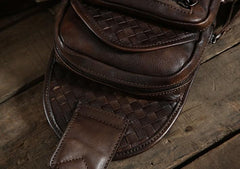Handmade Leather Braided Mens Cool Chest Bag Sling Bag Crossbody Bag Travel Bag Hiking Bag for men