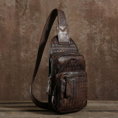 Handmade Leather Braided Mens Cool Chest Bag Sling Bag Crossbody Bag Travel Bag Hiking Bag for men