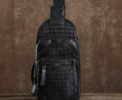 Handmade Leather Braided Mens Cool Chest Bag Sling Bag Crossbody Bag Travel Bag Hiking Bag for men