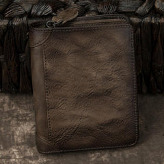 Cool Leather Brown Men's Zipper billfold Small Wallet Bifold Wallet Card Wallet For Men - imessengerbags