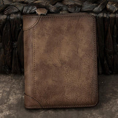 Cool Leather Brown Men's Zipper billfold Small Wallet Bifold Wallet Card Wallet For Men - imessengerbags