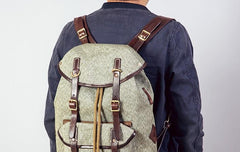 Handmade Leather Canvas Mens Cool Backpack Sling Bag Large Travel Bag Hiking Bag for Men