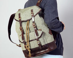 Handmade Leather Canvas Mens Cool Backpack Sling Bag Large Travel Bag Hiking Bag for Men