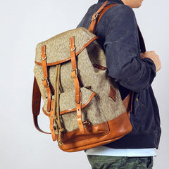 Handmade Leather Canvas Mens Cool Backpack Sling Bag Large Travel Bag Hiking Bag for Men