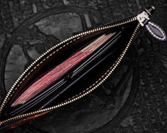 Handmade Leather Tibet Scriptures Tooled Wristlet Bag iPad Bag Mens Cool Leather Wallet Long Clutch for Men - imessengerbags