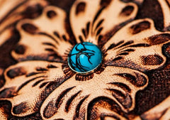 Handmade Leather Men Tooled Blue Floral Cool Leather Wallet Long Phone Clutch Wallets for Men - imessengerbags